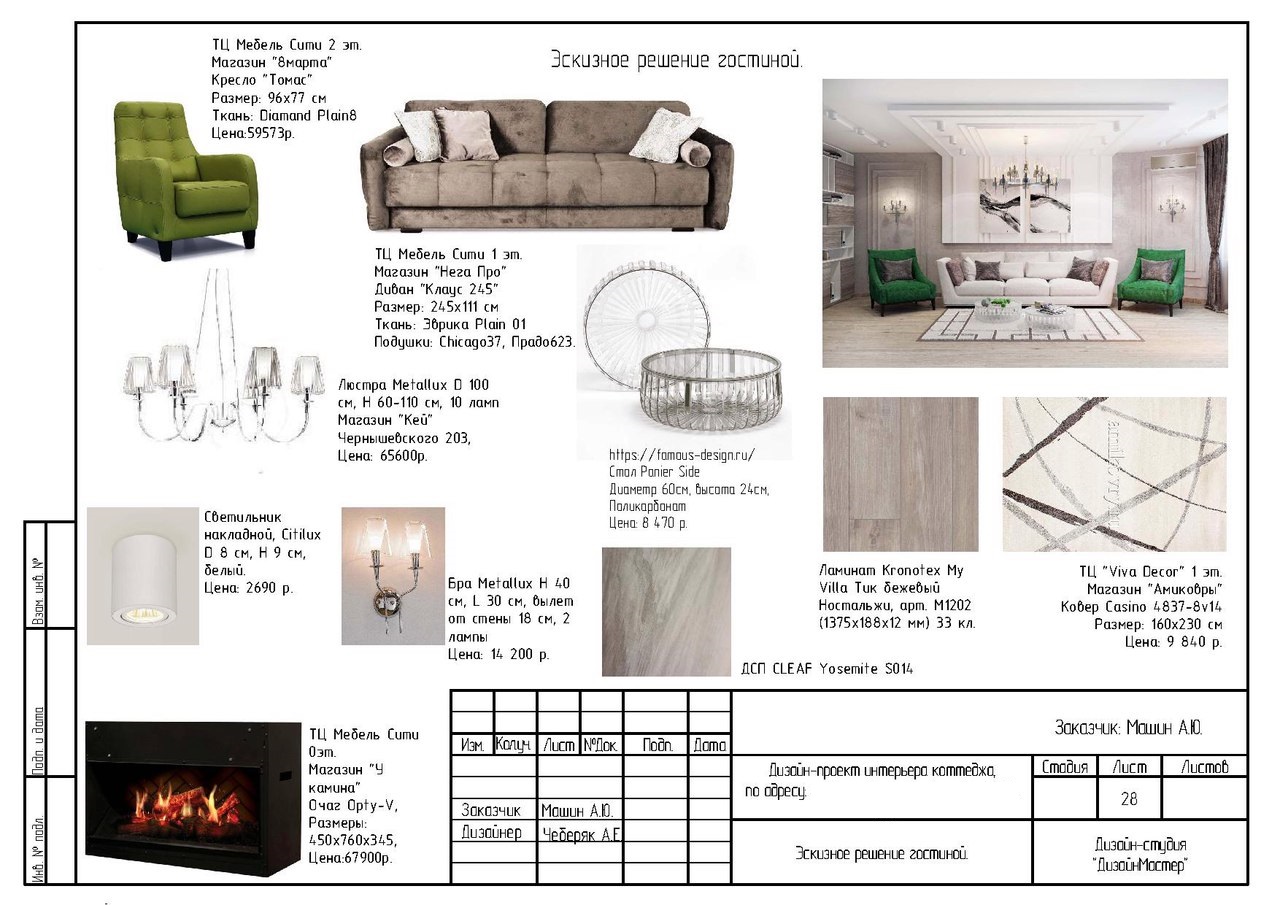 спецификация материалов и мебели